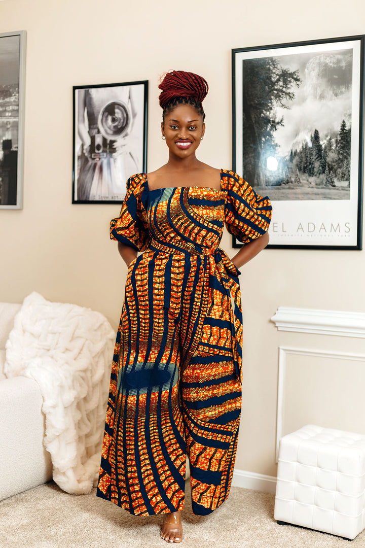 African Print Wide Leg Jumpsuit-Effe