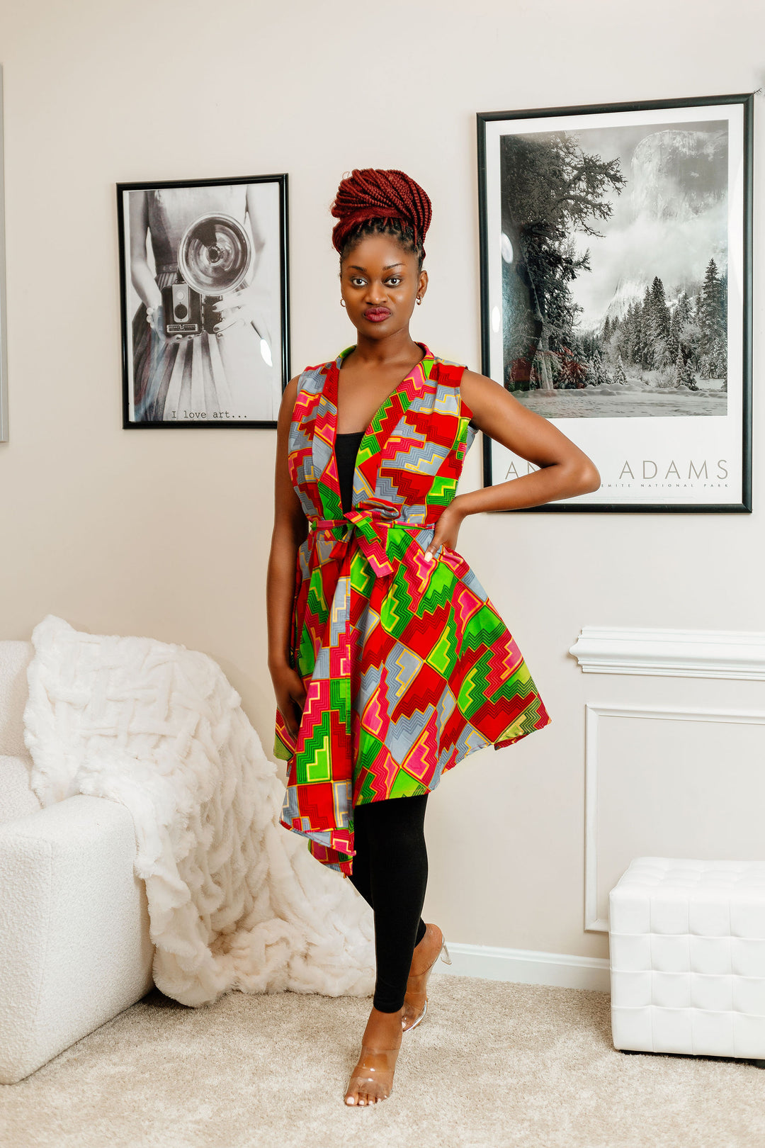 African Print Sleeveless Duster/Mini Dress