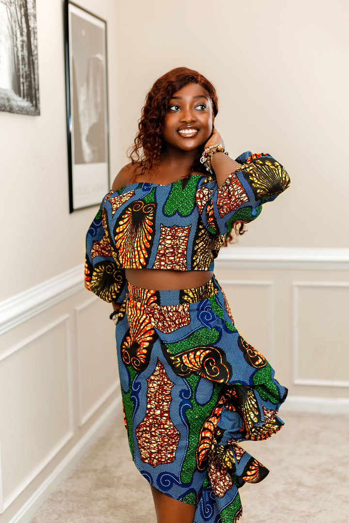 African Print Ruffle Skirt Crop top set-Ame