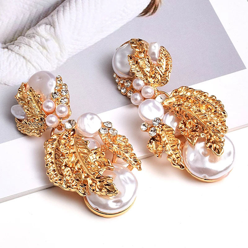 Pearl Leaf Pin Earrings