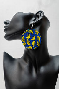 African Print Wooden Earrings (Yellow)
