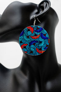 African Print Wooden Earrings (Blue)