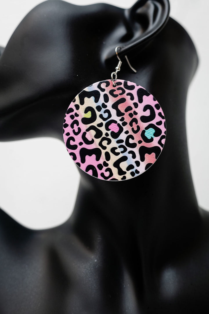 Wooden Leopard Print Earrings (Pink)