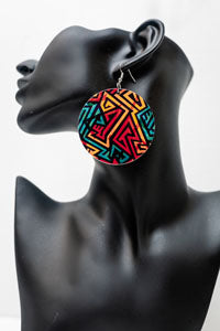 African Print Wooden Geometric Earrings