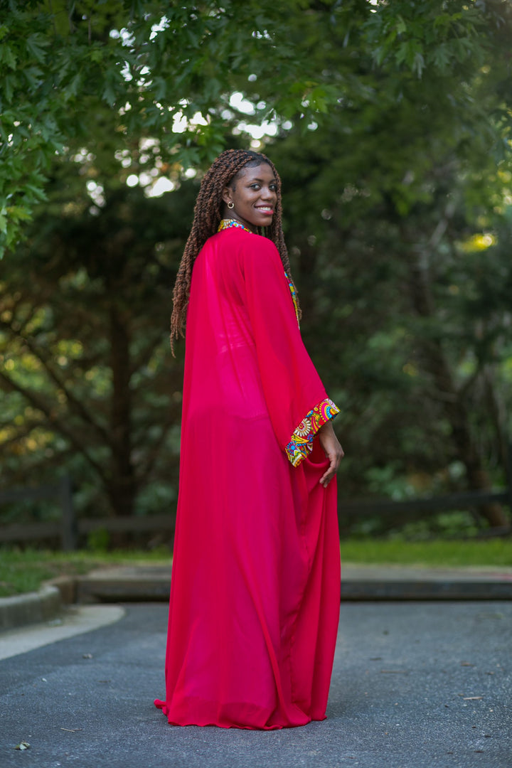 African Print Duster-Red