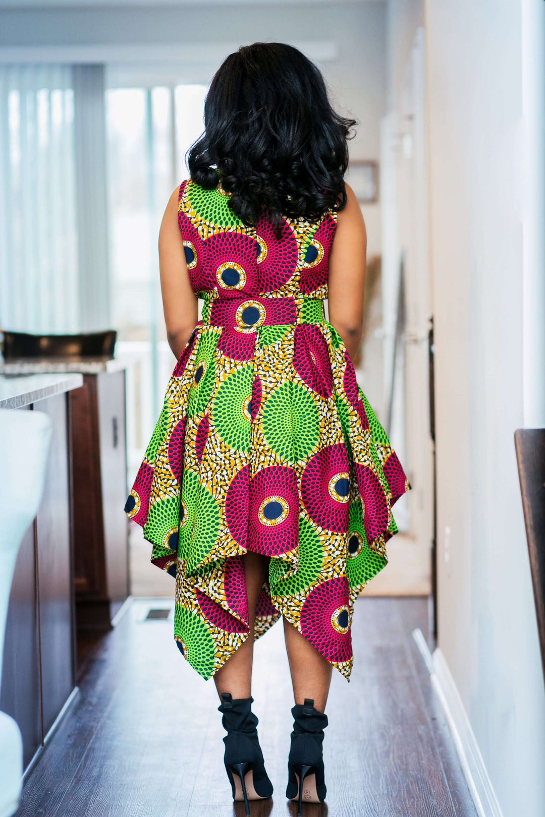 African Print Tracy Asymmetrical Dress-Green