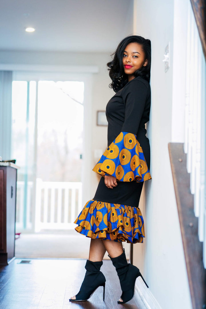 African Print What are you waiting for Dress-Black/Multi
