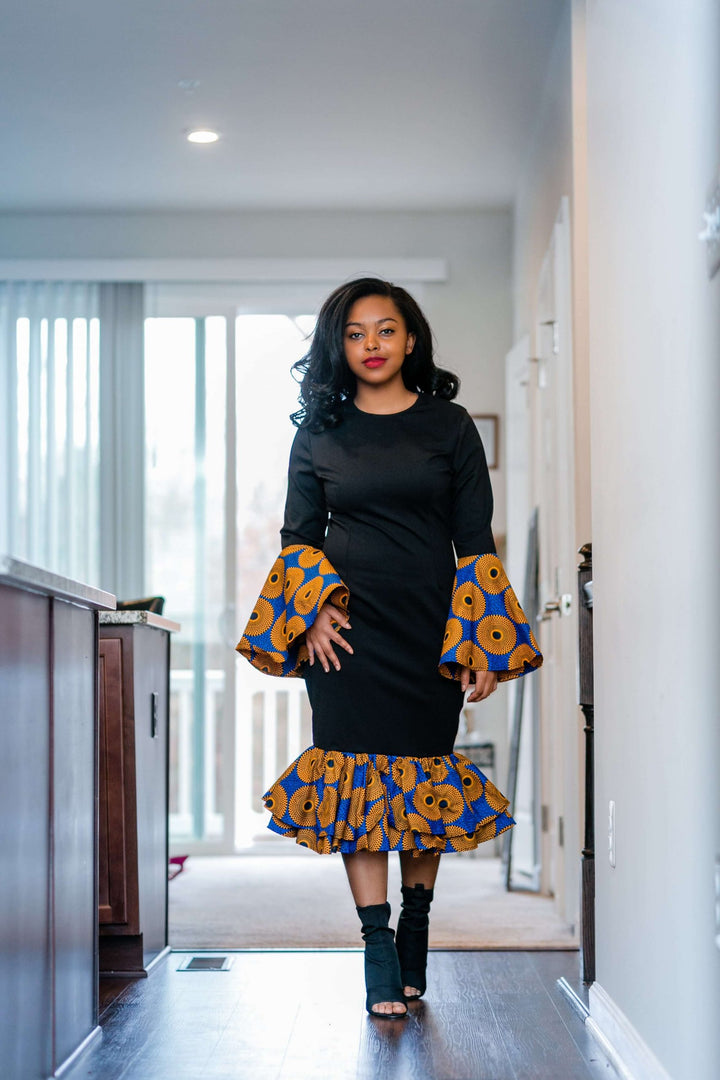 African Print What are you waiting for Dress-Black/Multi