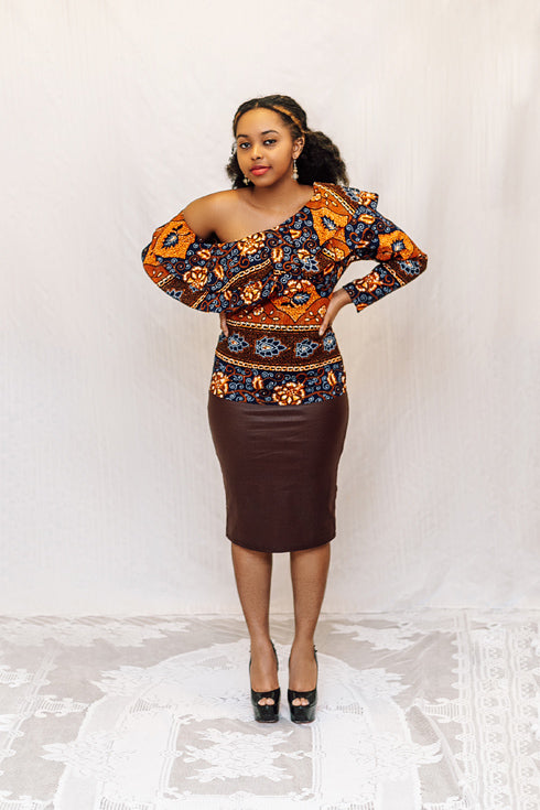 African Print Ruffle Blouse-Kiki