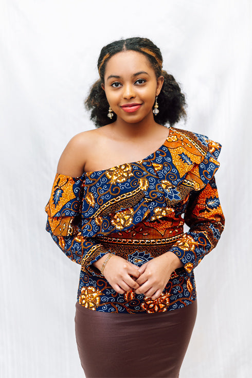 African Print Ruffle Blouse-Kiki