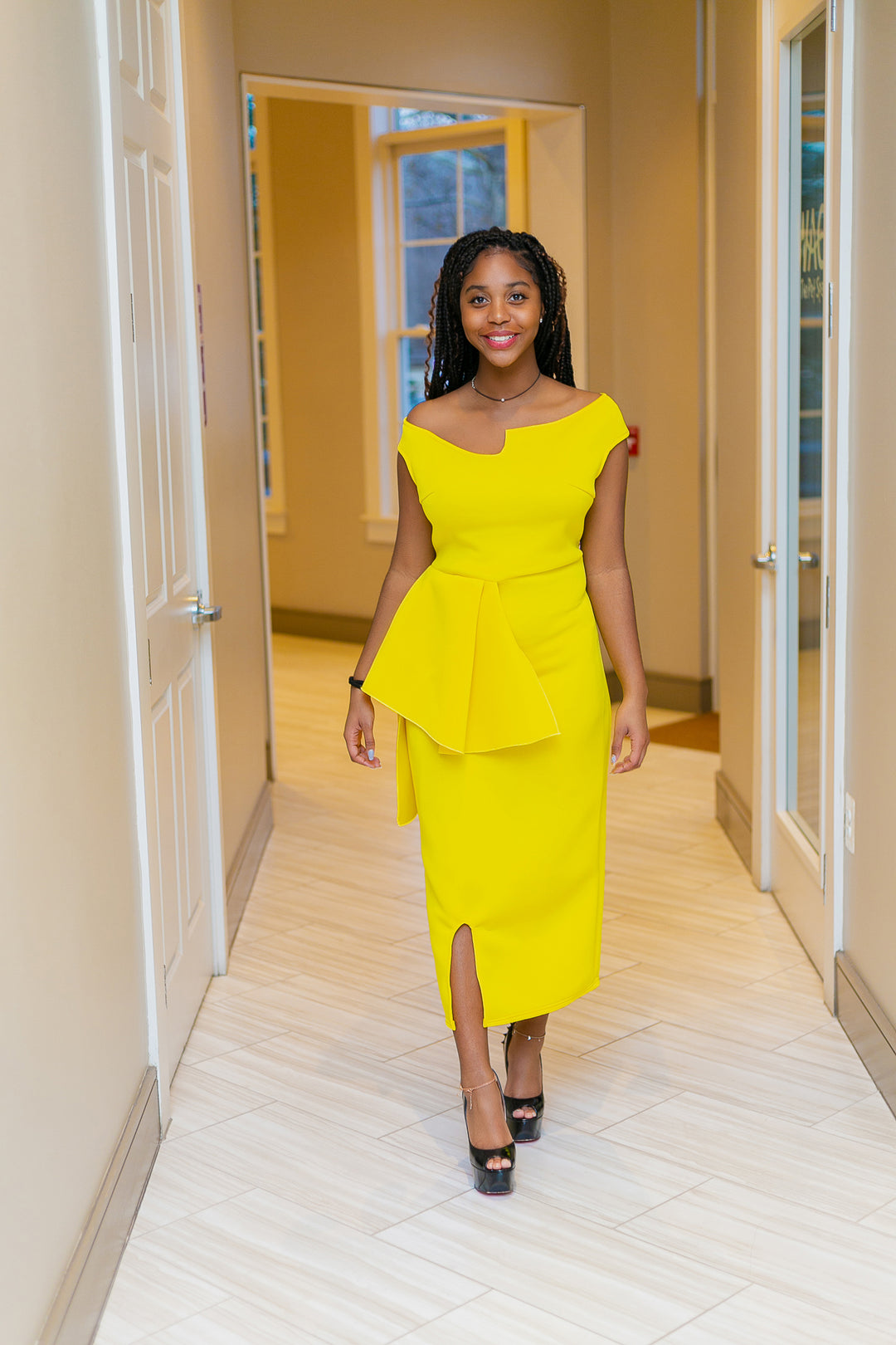 One Piece Peplum Dress-Yellow