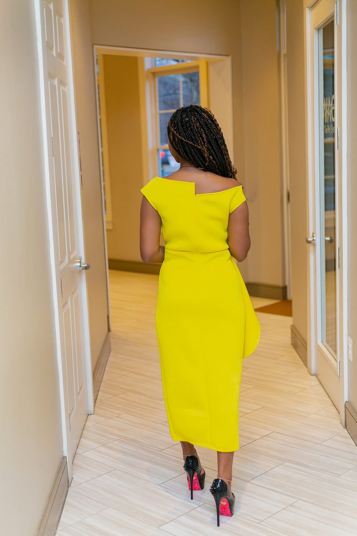 One Piece Peplum Dress-Yellow