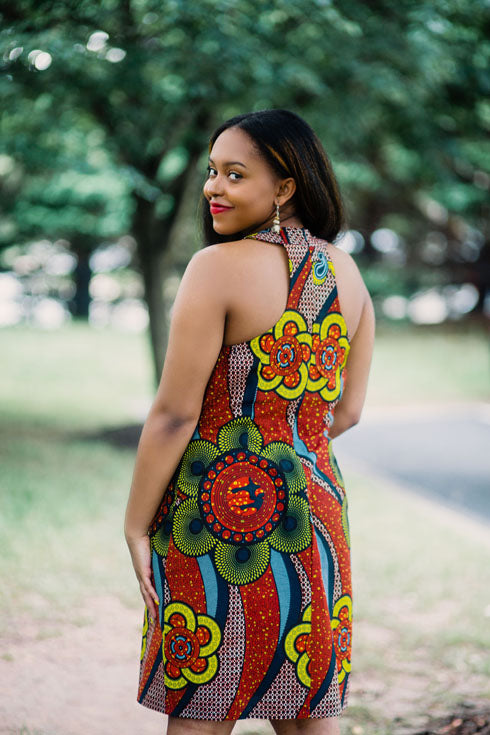 African Print Wedding Guest Mini Dress-Janel