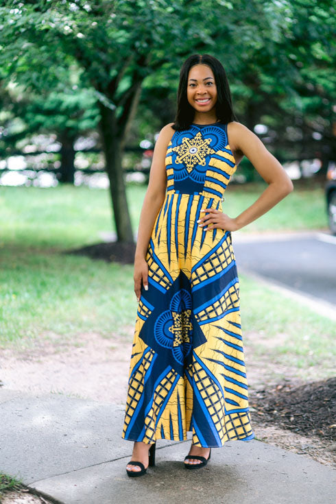 Ashley Tribal Print Maxi Dress-Yellow