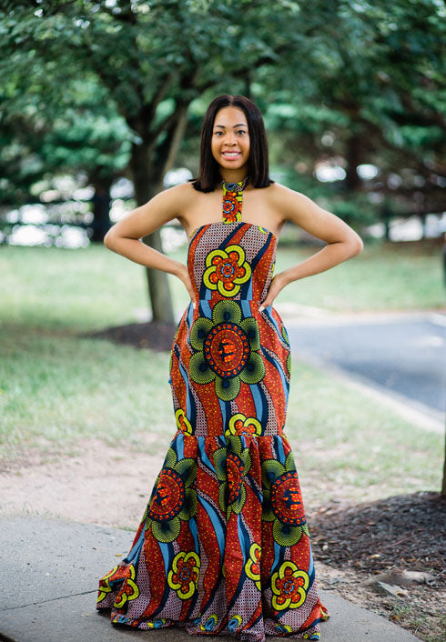 African Print Choker Gown