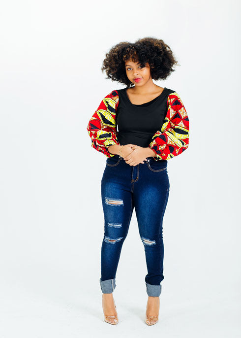 African Print Olgie Body Suit-Red/Yellow