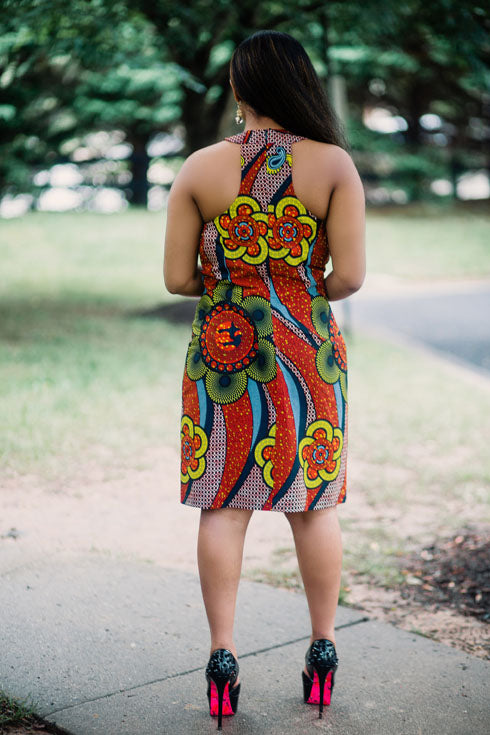 African Print Wedding Guest Mini Dress-Janel