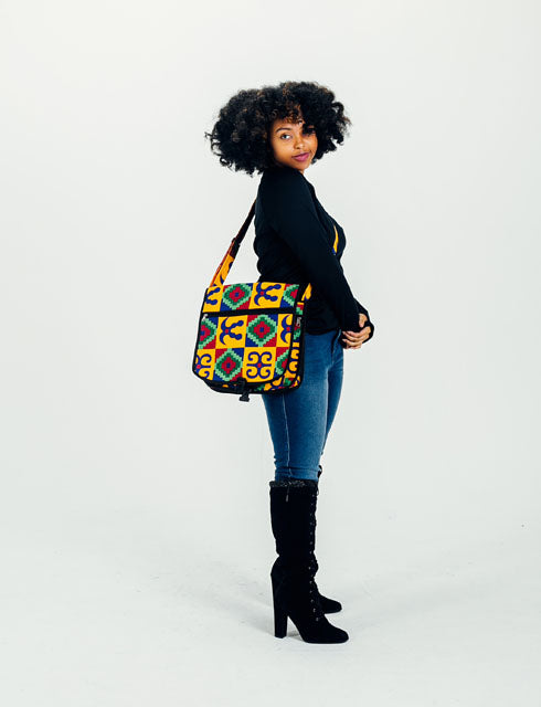 African Print Gye Nyame Crossbody Bag