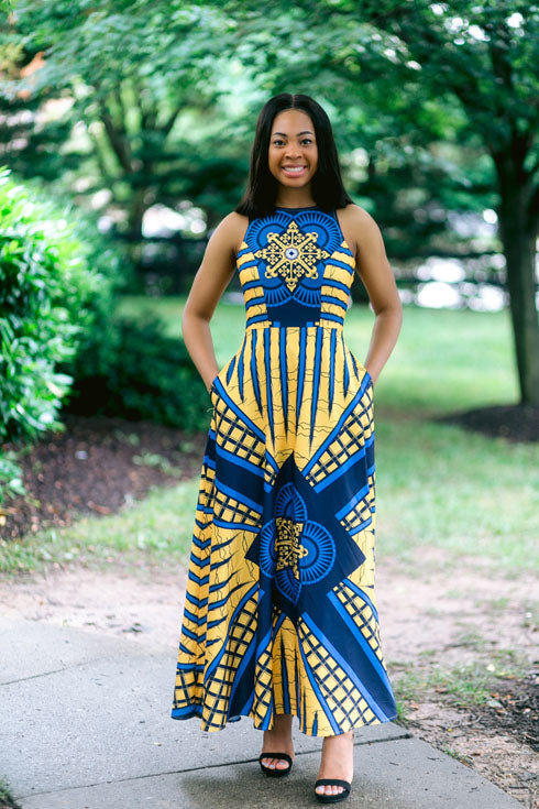 Ashley Tribal Print Maxi Dress-Yellow