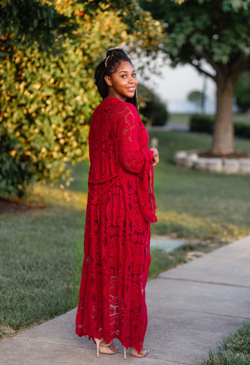 Fall Weather Lace Maxi Duster (Burgundy)