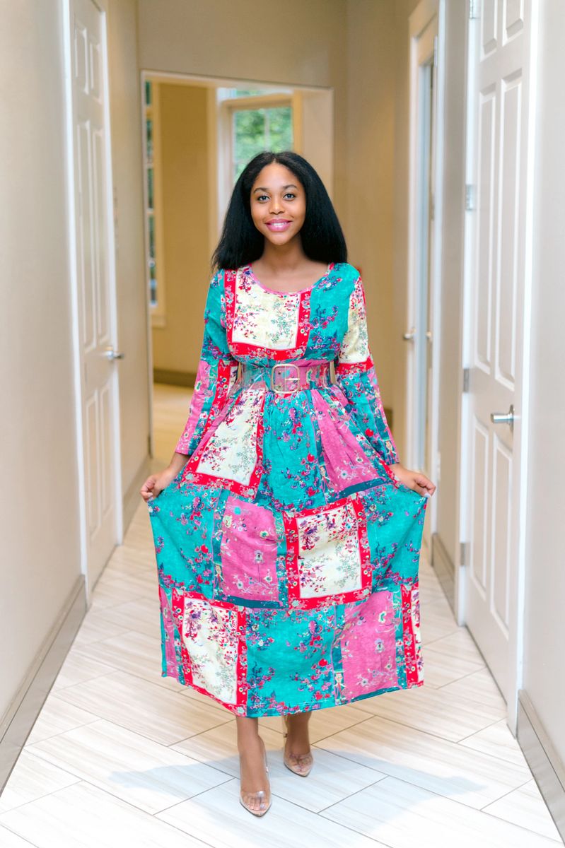 Floral Midi Dress-Fushia
