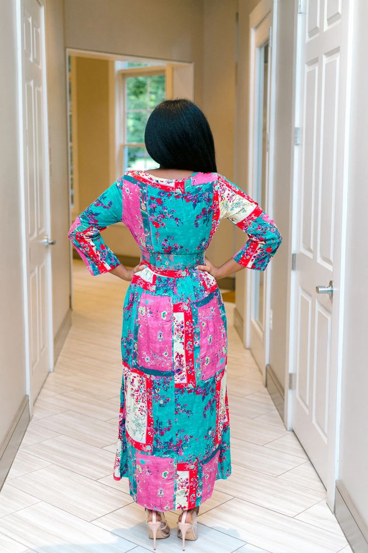 Floral Midi Dress-Fushia