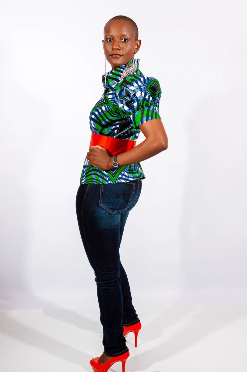 African Print Puffy Sleeve Collar Shirt (Belt Not Included)