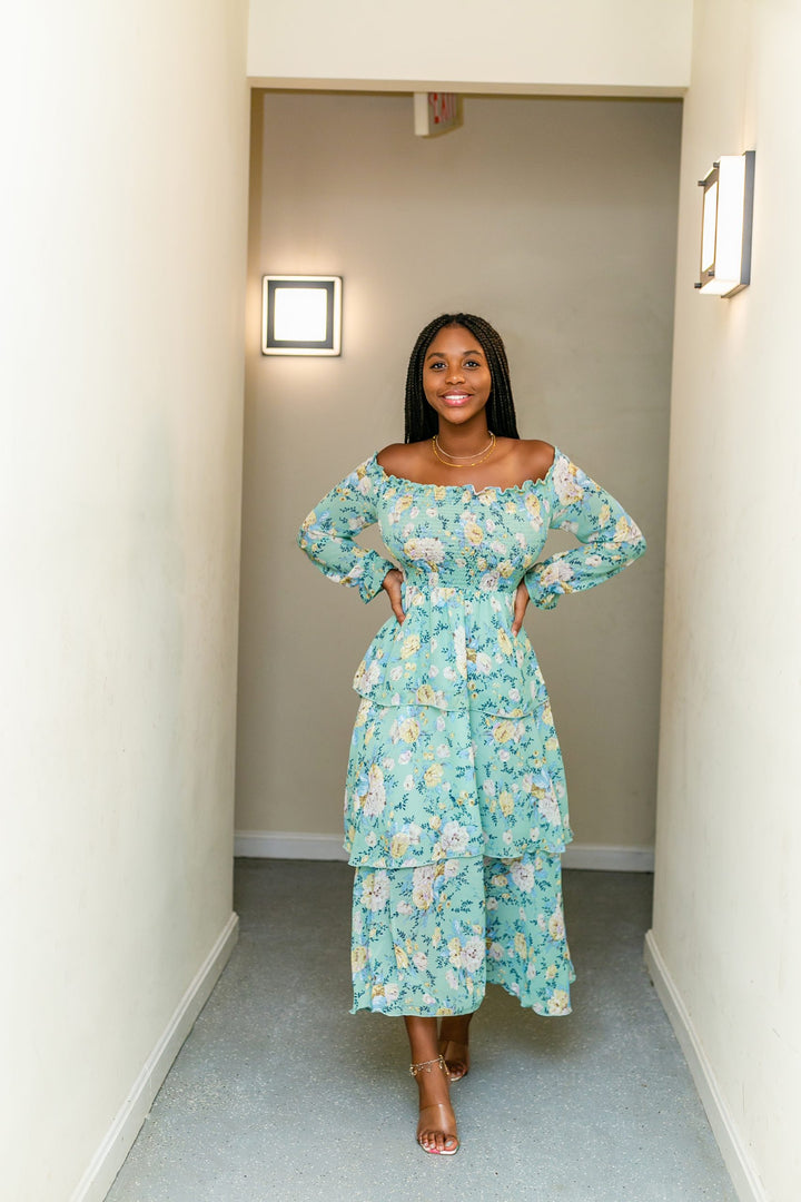 Off shoulder Sisters Dress (Green)