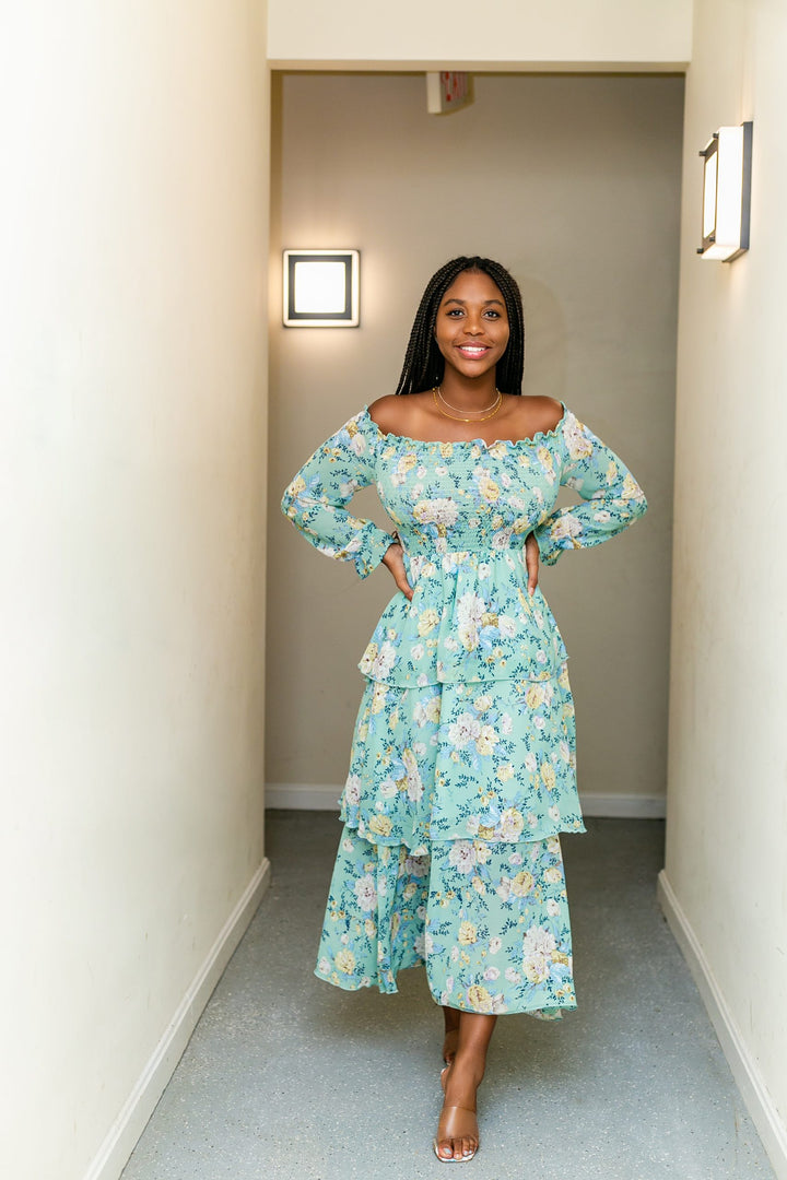 Off shoulder Sisters Dress (Green)