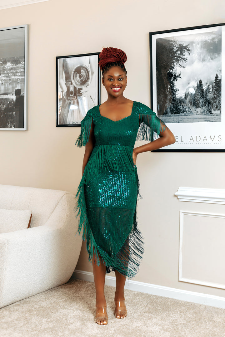Green Sequin Fringe Dress-Taylor