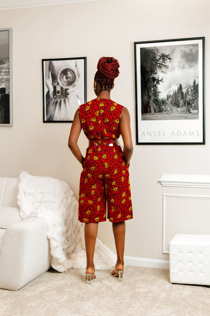 African Print Knee Length Romper-Ada