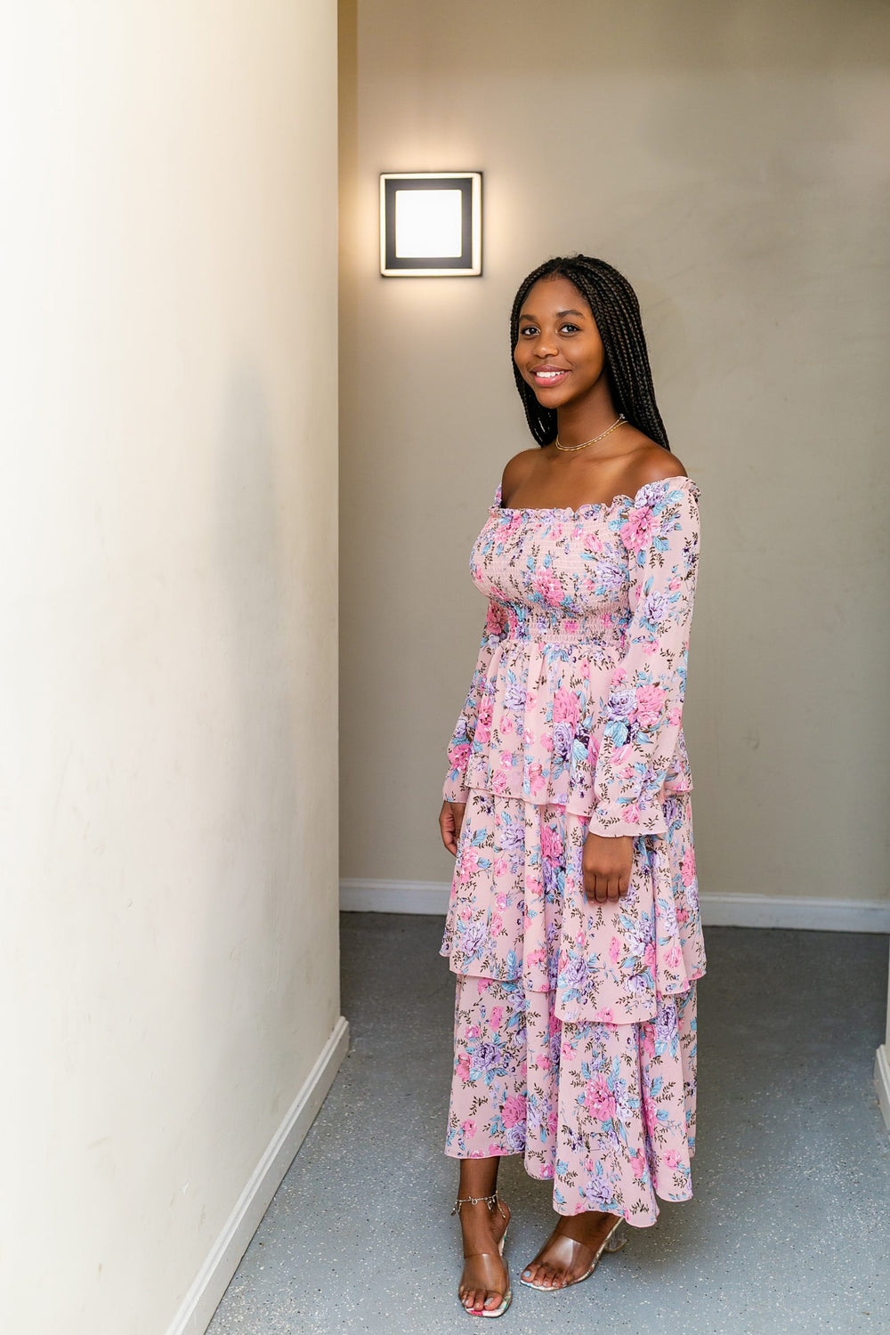 Off shoulder Sisters Dress Fushia - left view