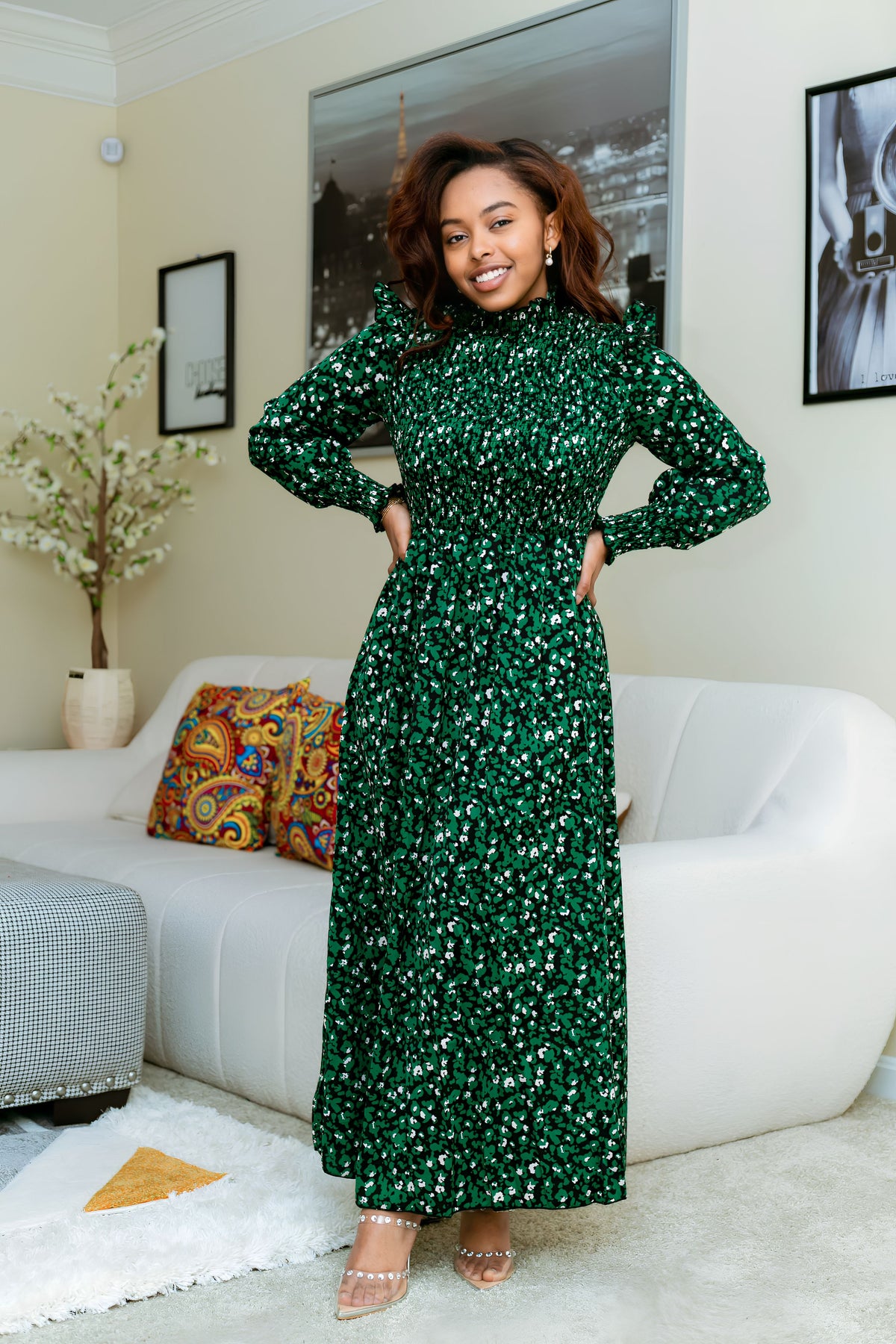 Church Flow Runched Dress-Green – AnnieLuv