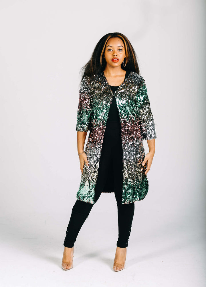Date Night Sequin Blazer-Green/Rose Gold