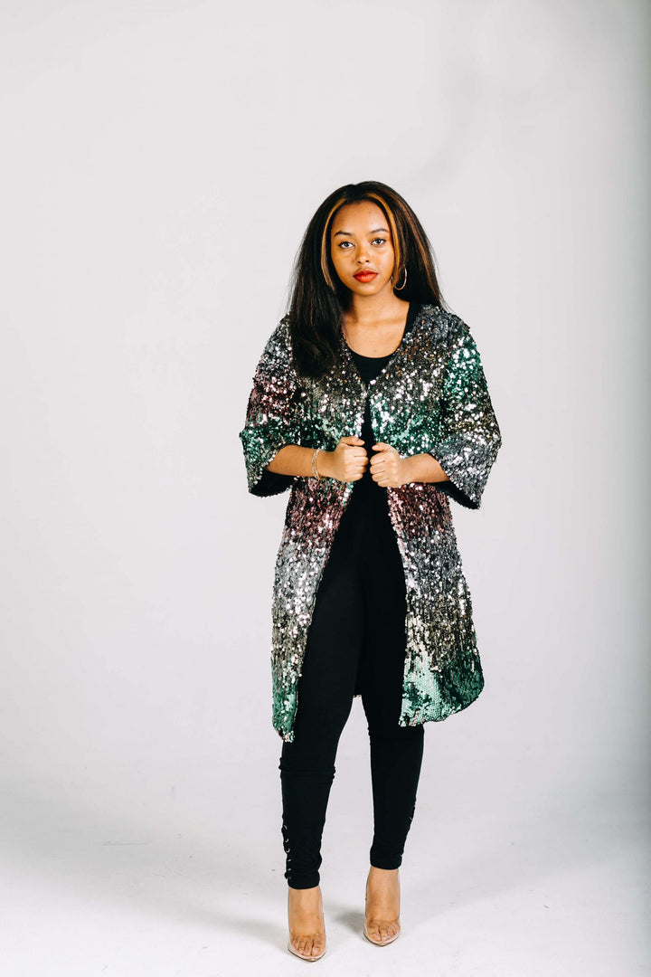 Date Night Sequin Blazer-Green/Rose Gold
