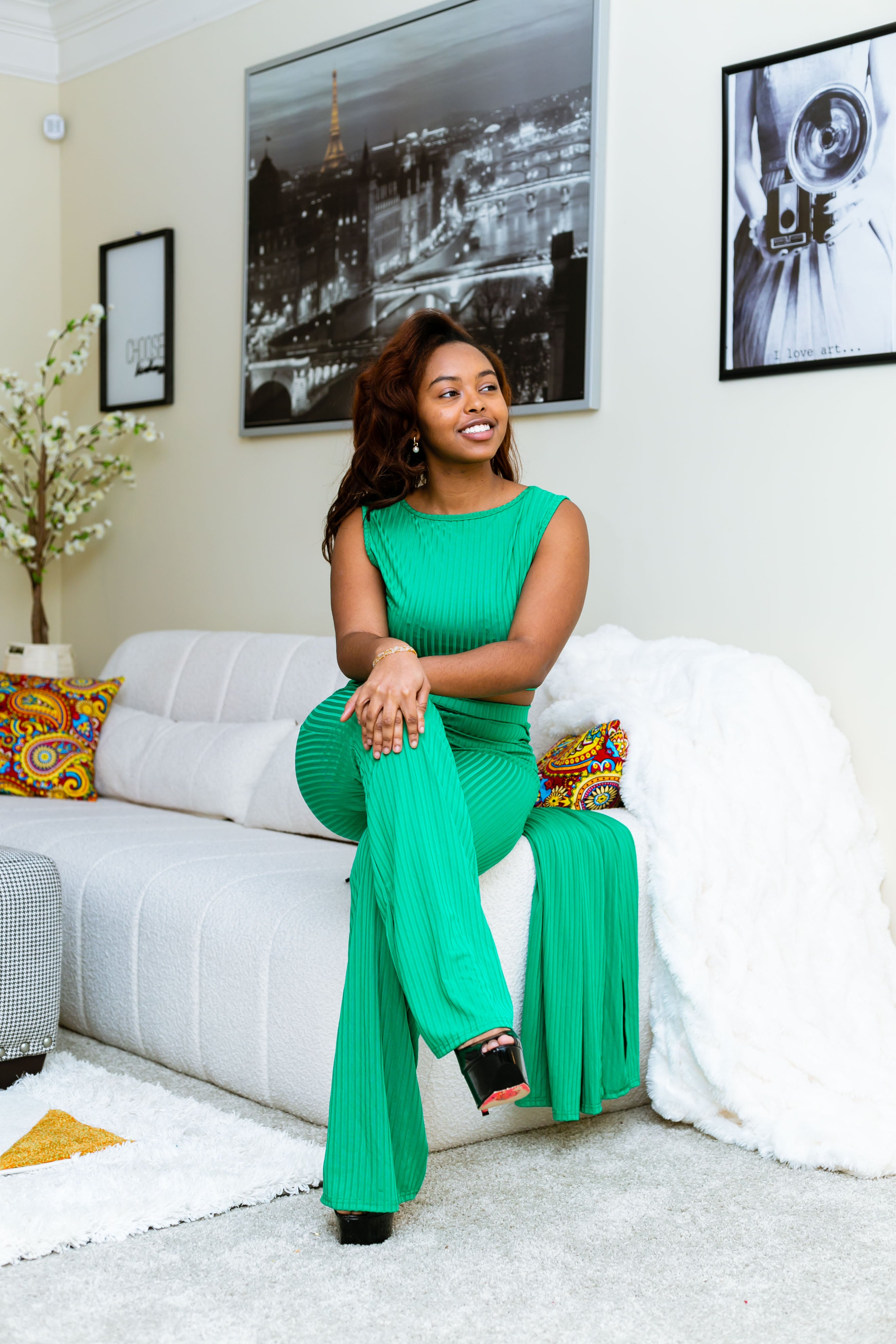 Three Piece Crop Top Pant and Jacket Set (GREEN) – AnnieLuv