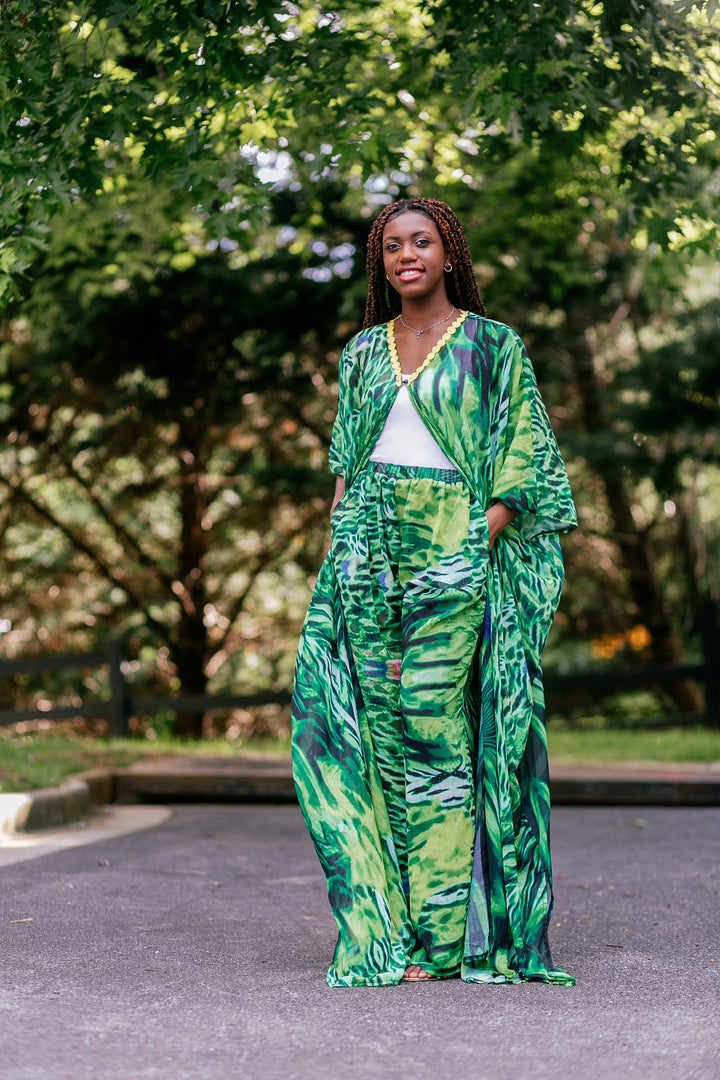 Two Piece Maxi Blouse Pant Set-Green