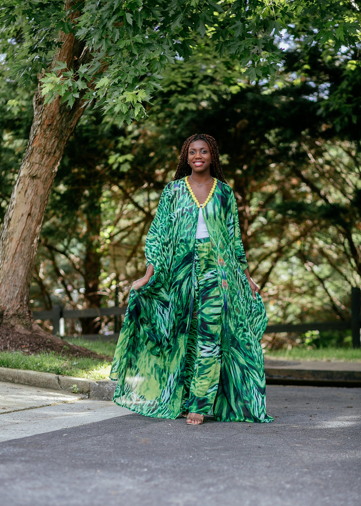 Two Piece Maxi Blouse Pant Set-Green