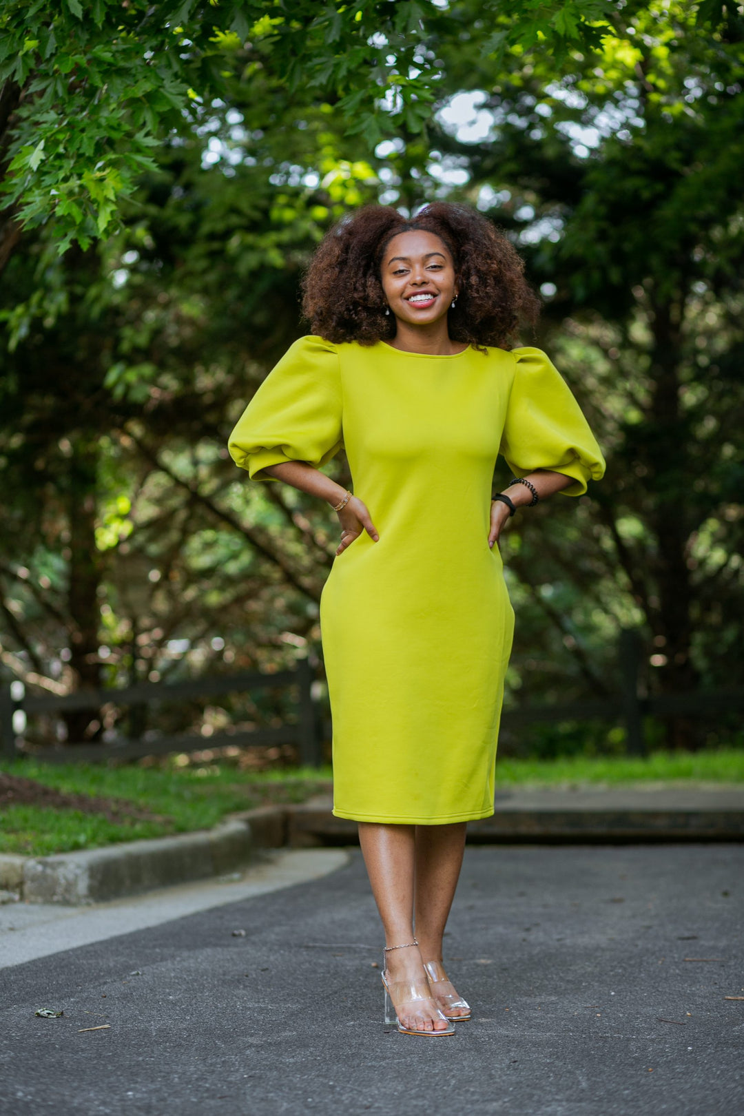Lime Green Bubble Sleeve Dress AnnieLuv Lime Green Bubble Sleeve Dress AnnieLuv