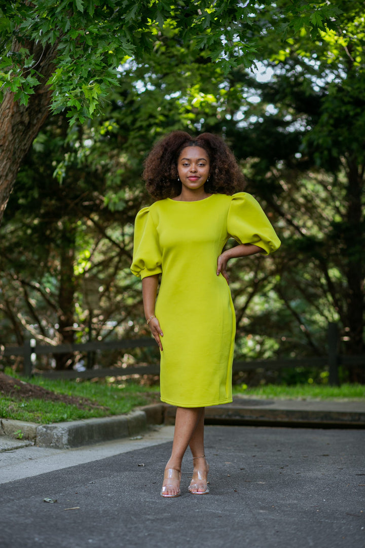 Lime Green Bubble Sleeve Dress