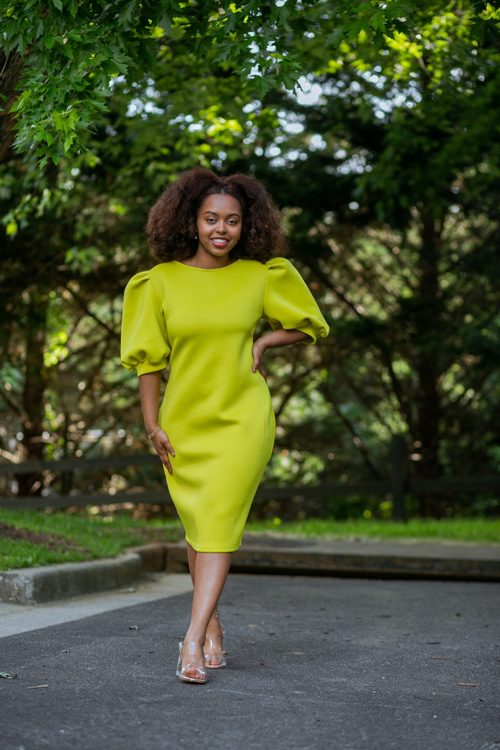 Lime Green Bubble Sleeve Dress