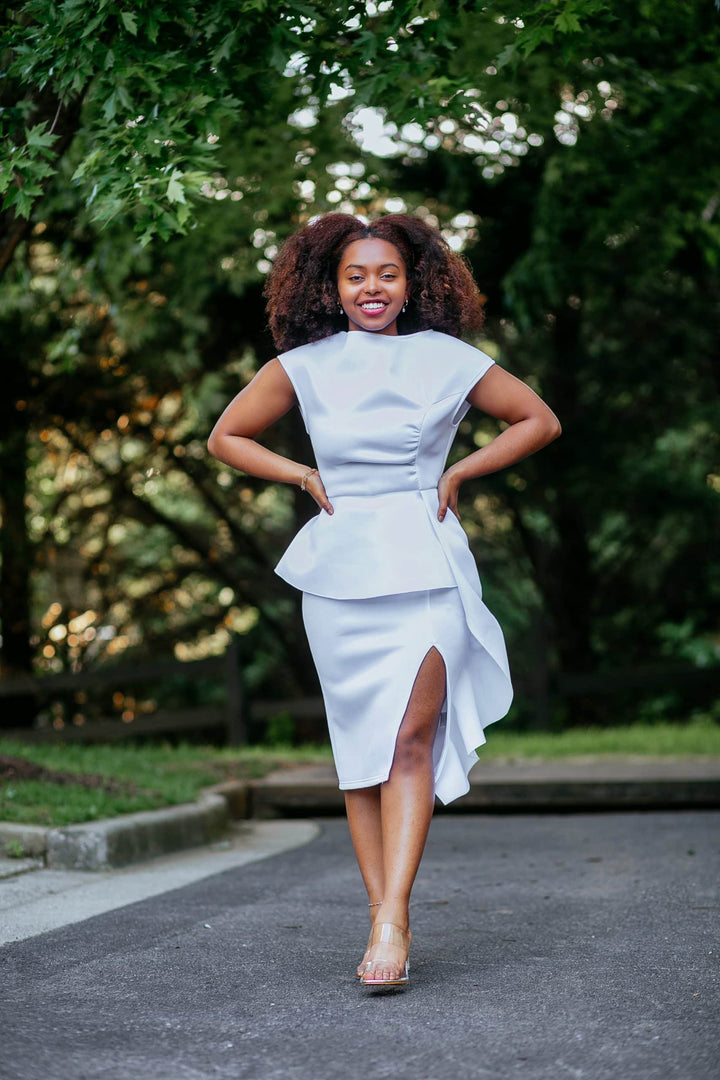 One Piece Peplum Dress-White