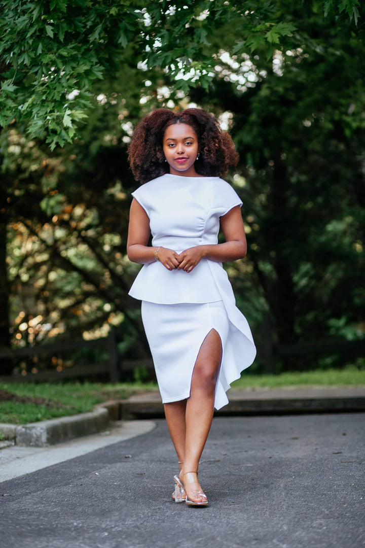 One Piece Peplum Dress-White