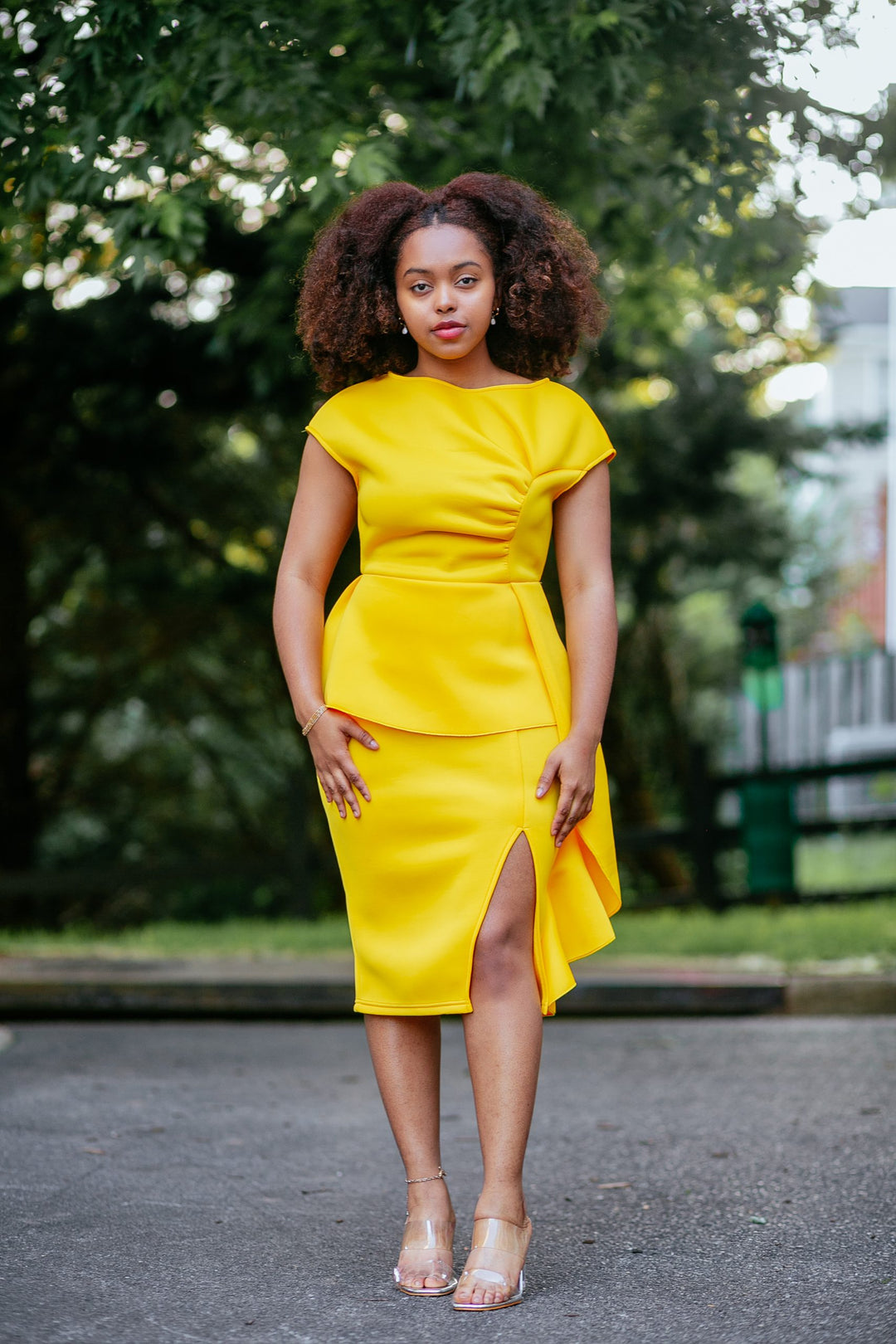 peplum dress yellow Pauline Peplum Dress, in Pale Yellow Luxe Satin | Show Me Your Mumu