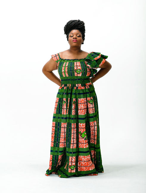 African Print the New Doris Maxi Dress-Orange/Green