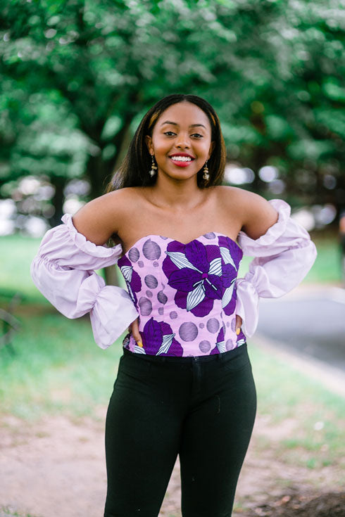African Print Sweetheart Blouse-Pink