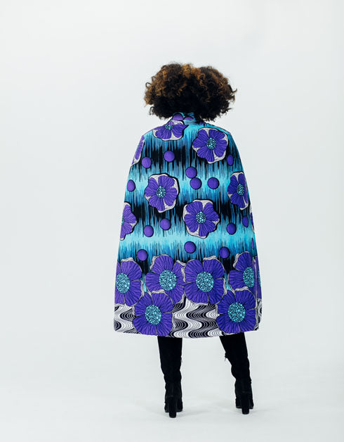 The African Print Thats sooo Elsie Cape Reversible Jacket-Blue/Multi