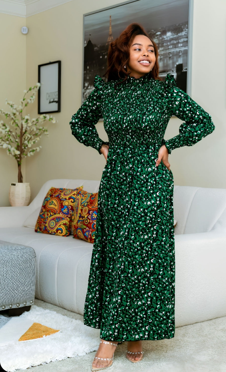 Church Flow Runched Dress-Green AnnieLuv Church Flow Runched Dress-Green AnnieLuv